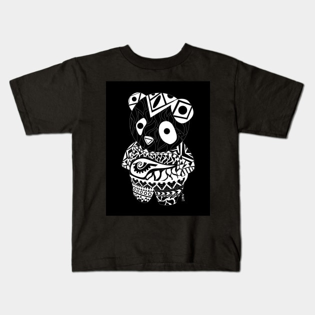 mexican panda bear in ecopop totonac cute patterns Kids T-Shirt by jorge_lebeau